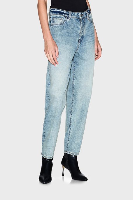 Armani Exchange Pamuklu Tapered Fit Yüksek Bel Daralan Paça Jeans Bayan Kot Pantolon XW000128 AF10869 MB001 AÇIK MAVİ - Armani Exchange (1)