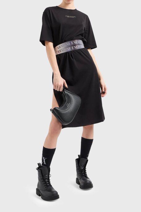 Armani Exchange Pamuklu Yırtmaçlı Regular Fit Midi Bayan Elbise 8NYACF YJG3Z 52AK SİYAH-GOLD - Armani Exchange (1)