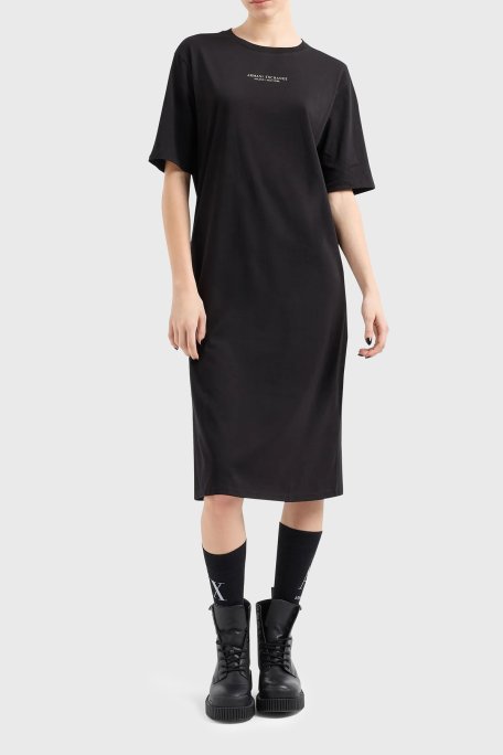 Armani Exchange Pamuklu Yırtmaçlı Regular Fit Midi Kadın Elbise 8NYACF YJG3Z 52AK SİYAH-GOLD - Armani Exchange