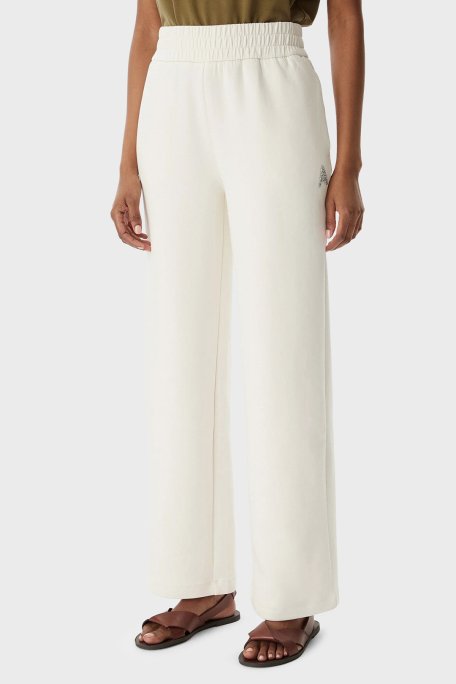 Armani Exchange Pamuklu Yüksek Bel Bol Paça Kadın Pantolon XW002840 AF21298 U1003 Ekru - Armani Exchange