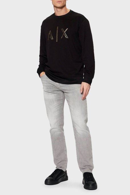 Armani Exchange Regular Fit Bisiklet Yaka Taşlı Logolu Erkek Sweat XM000331 AF12269 UC001 SİYAH - Armani Exchange (1)