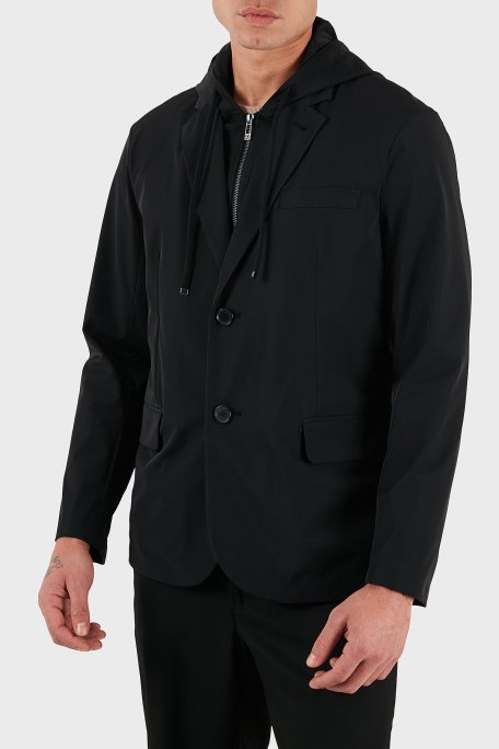 Armani Exchange Regular Fit Çıkarılabilir İç Panelli Kapüşonlu Erkek Ceket XM001199 AF16635 UC001 SİYAH - Armani Exchange