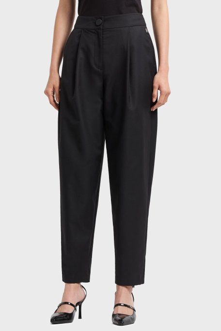 Armani Exchange Regular Fit Daralan Paça Pileli Kumaş Bayan Pantolon XW000222 AF10855 UC001 SİYAH - Armani Exchange