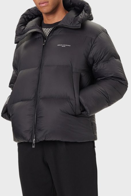 Armani Exchange Regular Fit Kapüşonlu Dik Yaka Kapitoneli Şişme Erkek Mont XM001115 AF16589 UC001 SİYAH - Armani Exchange