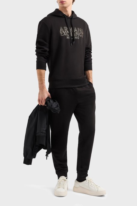 Armani Exchange Regular Fit Kapüşonlu Efektli Logo Baskılı Erkek Sweat XM000332 AF12269 UC001 SİYAH - Armani Exchange (1)