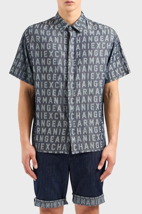 Armani Exchange Regular Fit Kısa Kollu Erkek Gömlek 3DZCD4 Z1WAZ 05HC LACİVERT - Armani Exchange