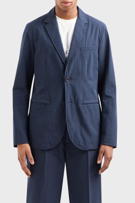 Armani Exchange Tamamı Astarlı Gofre Kumaştan Regular Fit Blazer Erkek Ceket 3DZG23 ZN1AZ 15BA LACİVERT - Armani Exchange