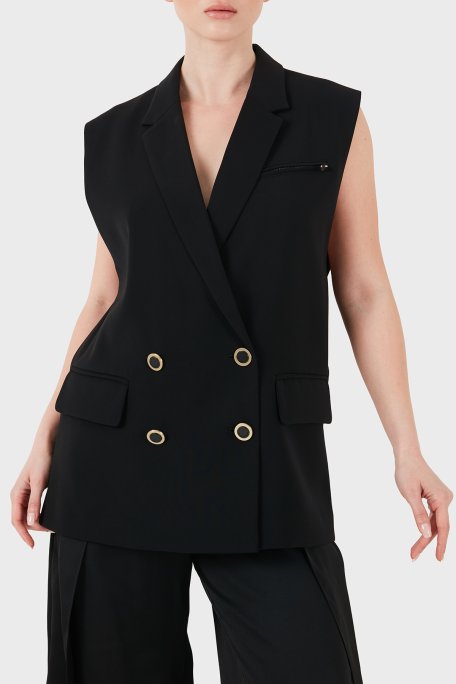 Armani Exchange Regular Fit Kruvaze Yaka Düğmeli Kadın Yelek XW001823 AF16125 UC001 SİYAH - Armani Exchange