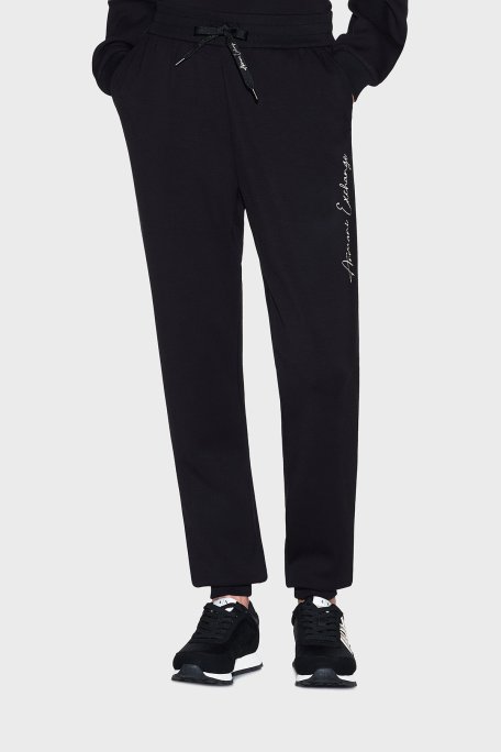 Armani Exchange Regular Fit Logo Baskılı Yüksek Bel Bayan Pantolon XW000837 AF13397 MC021 SİYAH - Armani Exchange