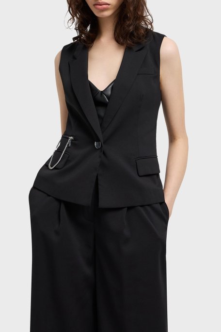 Armani Exchange Regular Fit Mono Yaka Zincir Detaylı Bayan Yelek XW000435 AF12749 UC001 SİYAH - Armani Exchange