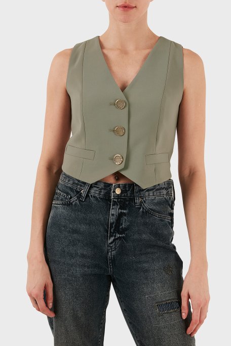 Armani Exchange Regular Fit V Yaka Düğmeli Bayan Yelek XW001279 AF16148 U6242 KAHVE - Armani Exchange