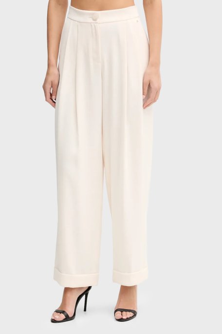 Armani Exchange Relaxed Fit Yüksek Bel Geniş Paça Bayan Pantolon XW001826 AF16125 U1003 BEYAZ - Armani Exchange