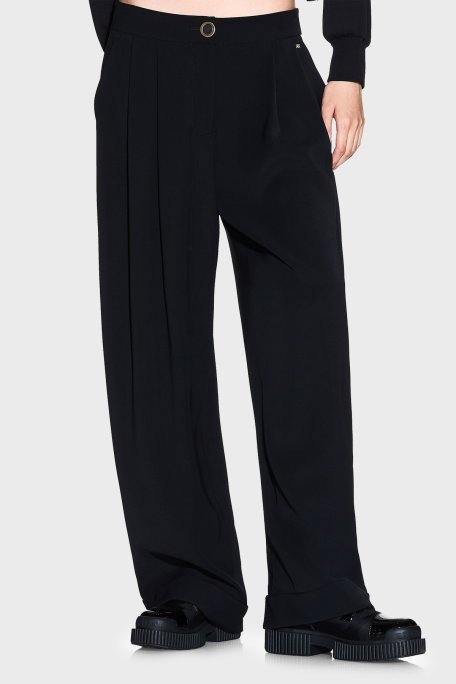 Armani Exchange Relaxed Fit Yüksek Bel Geniş Paça Bayan Pantolon XW001826 AF16125 UC001 SİYAH - Armani Exchange