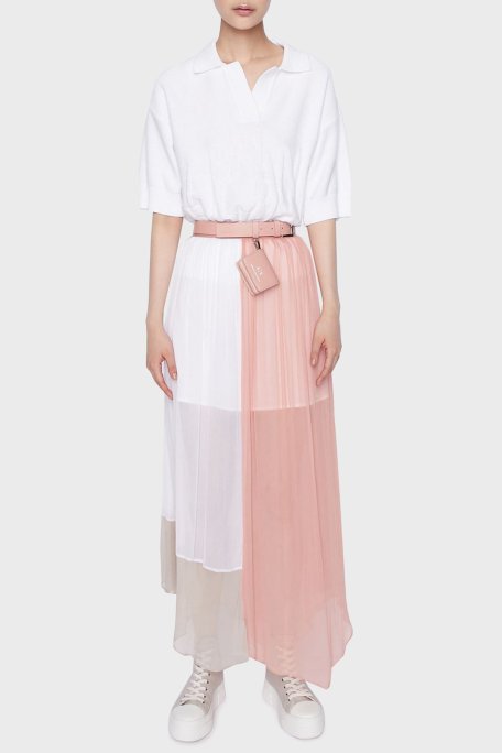 Armani Exchange Renk Bloklu Asimetrik Kesim Kısa Astarlı Transparan Uzun Bayan Etek 3RYN03 YN6FZ 2792 Turuncu-Beyaz - Armani Exchange