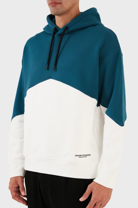 Armani Exchange Renk Bloklu Kapüşonlu % 100 Pamuklu Regular Fit Erkek Sweat 6RZMLB ZJ4XZ 21CN LACİVERT-BEYAZ - Armani Exchange (1)