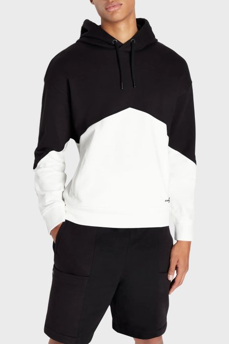 Armani Exchange Renk Bloklu Kapüşonlu % 100 Pamuklu Regular Fit Erkek Sweat 6RZMLB ZJ4XZ 22CG SİYAH-BEYAZ - Armani Exchange