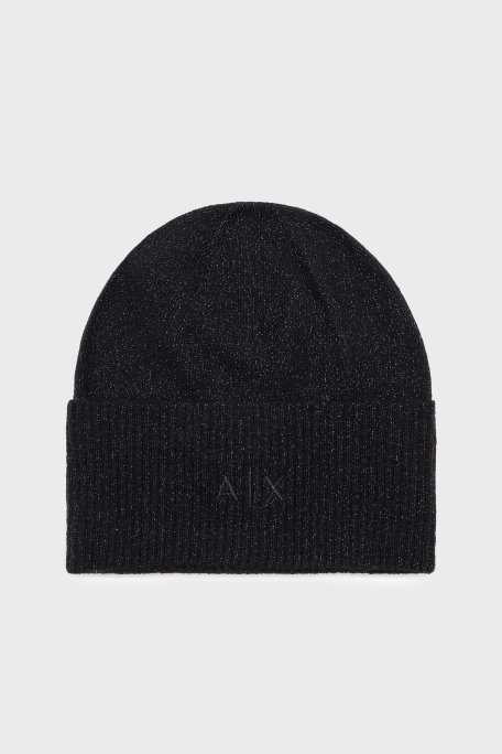 Armani Exchange Simli Yün Karışımlı Örme Bayan Bere XW001519 AF16181 MC026 SİYAH-GÜMÜŞ - Armani Exchange