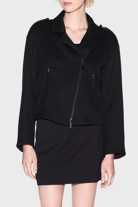 Armani Exchange Slim Fit Apaş Yaka Simli Dokuma Bayan Ceket XW001236 AF16198 UC001 SİYAH - Armani Exchange