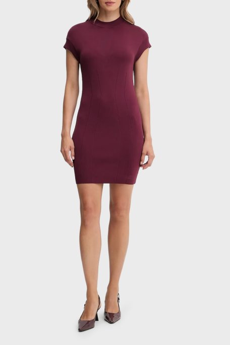 Armani Exchange Slim Fit Bisiklet Yaka Kısa Kollu Mini Bayan Elbise XW000764 AF10352 UA343 BORDO - Armani Exchange (1)