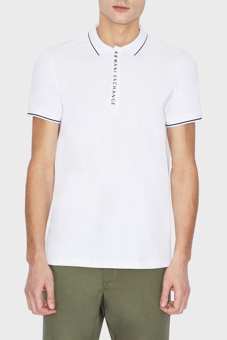 Armani Exchange Pamuklu Slim Fit T Shirt Erkek Polo 8NZF71 ZJH2Z 1100 BEYAZ - Armani Exchange