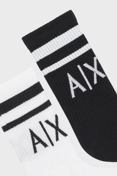 Armani Exchange Streç Pamuklu Logolu ve Şeritli 2 Pack Erkek Çorap 953030 CC650 01538 LACİVERT-BEYAZ - Armani Exchange (1)