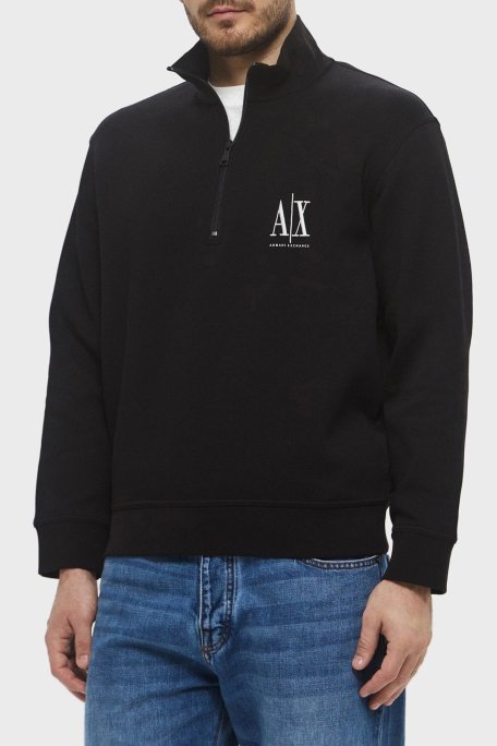 Armani Exchange Streç Pamuklu Regular Fit Dik Yaka Erkek Sweat XM000370 AF10818 UC001 SİYAH - Armani Exchange
