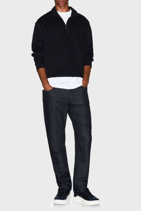 Armani Exchange Streç Pamuklu Regular Fit Yarım Fermuarlı Dik Yaka Erkek Sweat XM001295 AF10818 UC001 SİYAH - Armani Exchange (1)