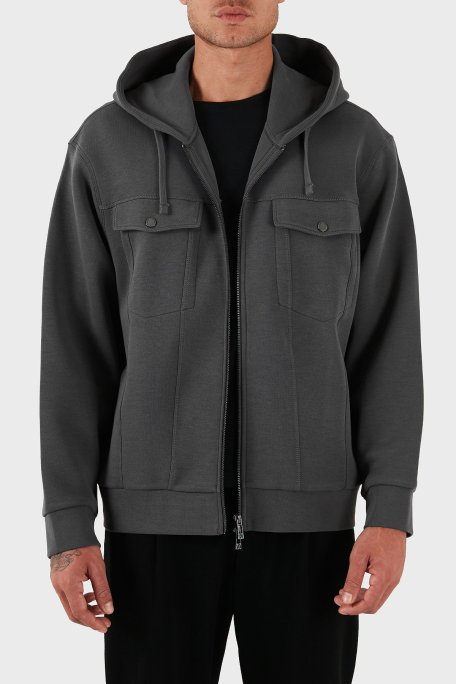 Armani Exchange Streç Pamuklu Relaxed Fit Kapüşonlu Erkek Sweat XM000967 AF16222 U8107 GRİ - Armani Exchange