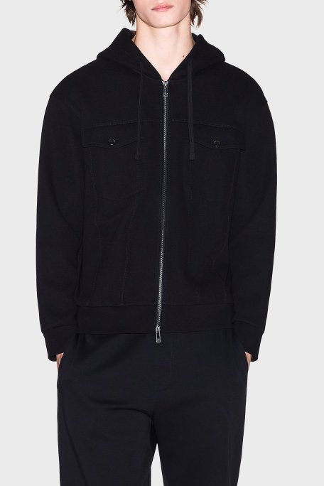 Armani Exchange Streç Pamuklu Relaxed Fit Kapüşonlu Erkek Sweat XM000967 AF16222 UC001 SİYAH - Armani Exchange