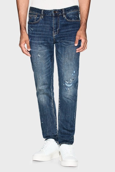 Armani Exchange Streç Pamuklu Slim Fit Düşük Bel Dar Paça Jeans Erkek Kot Pantolon XM000070 AF17012 MB001 LACİVERT - Armani Exchange