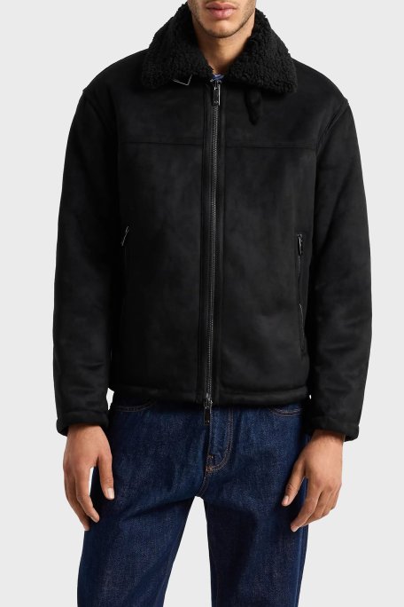 Armani Exchange Süet Logolu Regular Fit Mono Yaka Erkek Mont 6DZB03 ZE1FZ 1200 SİYAH - Armani Exchange