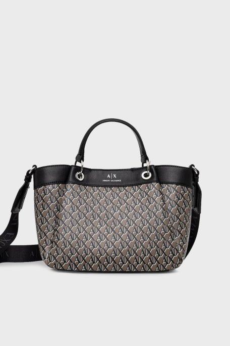 Armani Exchange Tamamı Logolu Çıkarılabilir Askılı Bayan Çanta XW000393 AF17145 M6029 GRİ-SİYAH - Armani Exchange