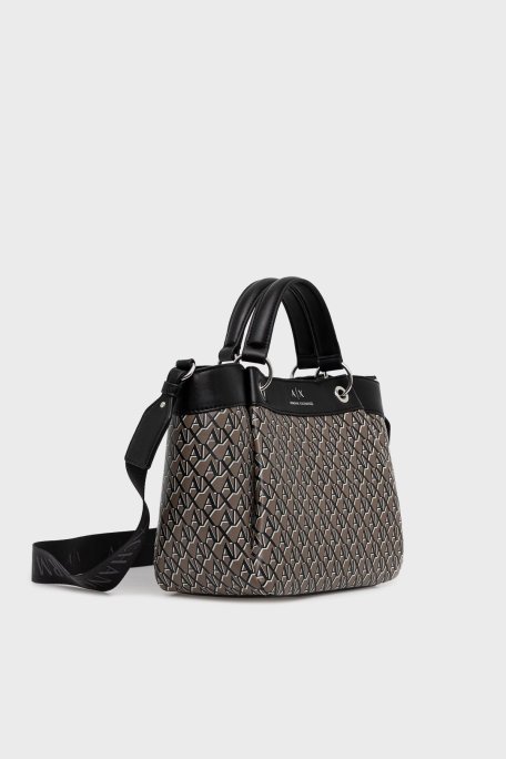 Armani Exchange Tamamı Logolu Çıkarılabilir Askılı Bayan Çanta XW000393 AF17145 M6029 GRİ-SİYAH - Armani Exchange (1)