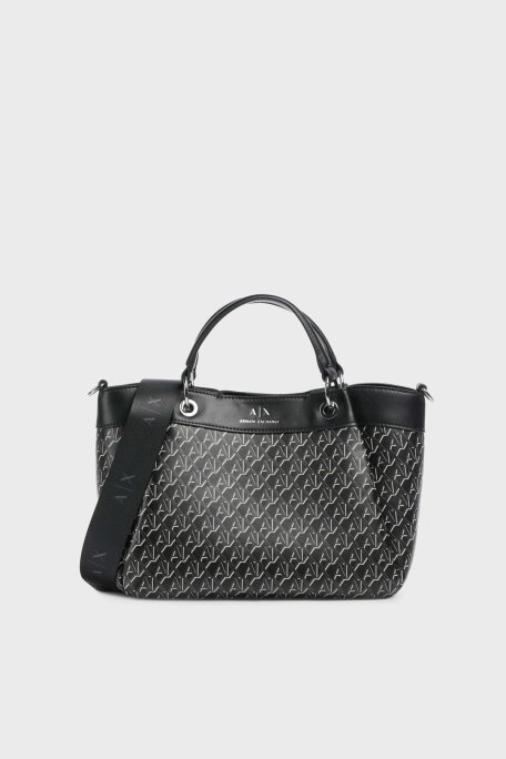 Armani Exchange Tamamı Logolu Çıkarılabilir Askılı Bayan Çanta XW000393 AF17145 MC043 SİYAH - Armani Exchange
