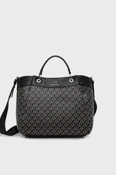 Armani Exchange Tamamı Logolu Çıkarılabilir Askılı Bayan Çanta XW000954 AF17145 MC043 SİYAH - Armani Exchange