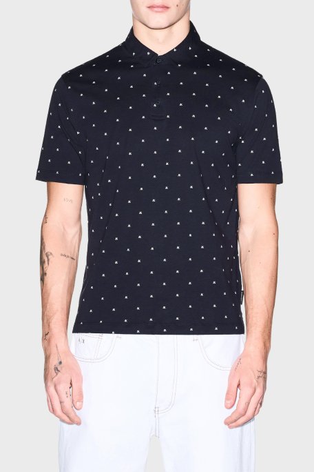 Armani Exchange Tamamı Logolu Pamuklu Regular Fit Düğmeli Erkek Polo XM000735 AF10356 FB434 LACİVERT - Armani Exchange