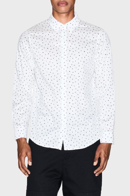 Armani Exchange Tamamı Logolu Pamuklu Regular Fit Uzun Kollu Erkek Gömlek XM001942 AF19194 F0027 BEYAZ - Armani Exchange