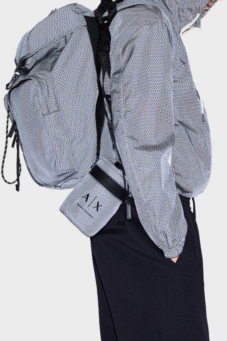 Armani Exchange Tamamı Logolu Regular Fit Kapüşonlu Erkek Ceket XM002260 AF15075 F1171 LACİVERT - Armani Exchange