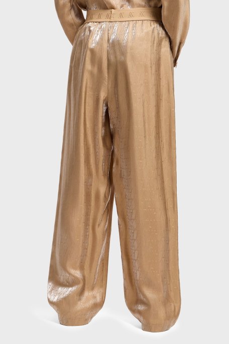 Armani Exchange Tamamı Logolu Wide Leg Geniş Paça Parlak Bayan Pantolon XW000569 AF12055 F1018 BEJ - Armani Exchange (1)