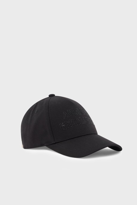 Armani Exchange Taşlı Logo Detaylı % 100 Pamuk Bayan Şapka XW002847 AF15502 UC001 SİYAH - Armani Exchange