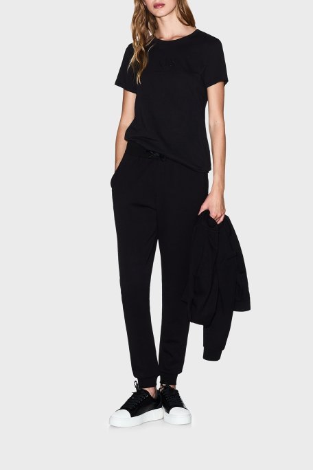 Armani Exchange Taşlı Logo Detaylı Pamuklu Regular Fit Bisiklet Yaka Bayan T Shirt XW001459 AF10356 UC001 SİYAH - Armani Exchange (1)