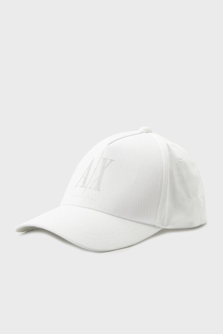 Armani Exchange Taşlı Logolu % 100 Pamuk Bayan Şapka XW000957 AF13846 U0002 BEYAZ - Armani Exchange