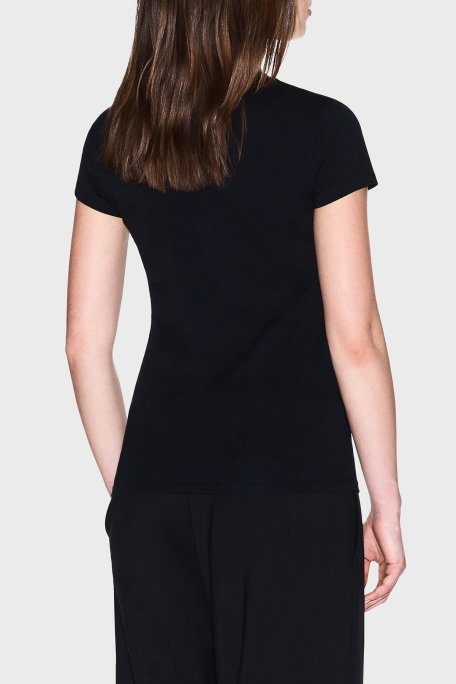 Armani Exchange Taşlı Logolu % 100 Pamuk Slim Bit Bisiklet Yaka Bayan T Shirt XW001349 AF17173 UC001 SİYAH - Armani Exchange (1)