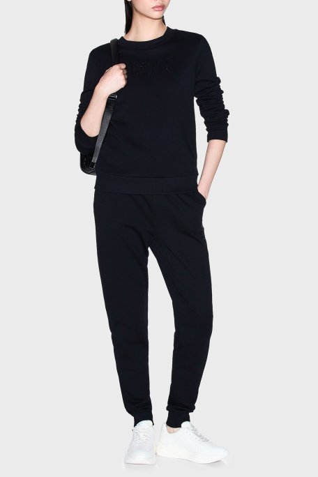 Armani Exchange Taşlı Logolu Pamuklu Regular Fit Bisiklet Yaka Bayan Sweat XW000985 AF14284 UC001 SİYAH - Armani Exchange (1)