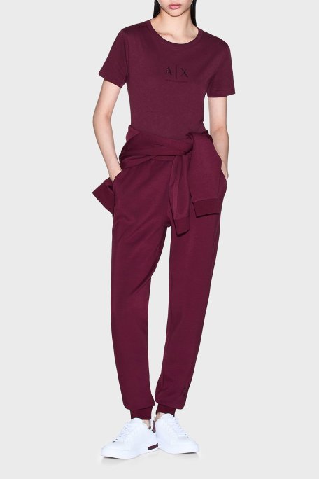 Armani Exchange Taşlı Logolu Pamuklu Slim Fit Bisiklet Yaka Bayan T Shirt XW001459 AF10356 UA343 BORDO - Armani Exchange (1)