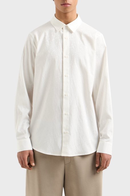 Armani Exchange Tümü Logolu % 100 Pamuk Regular Fit Erkek Gömlek XM000431 AF13131 F0045 EKRU - Armani Exchange