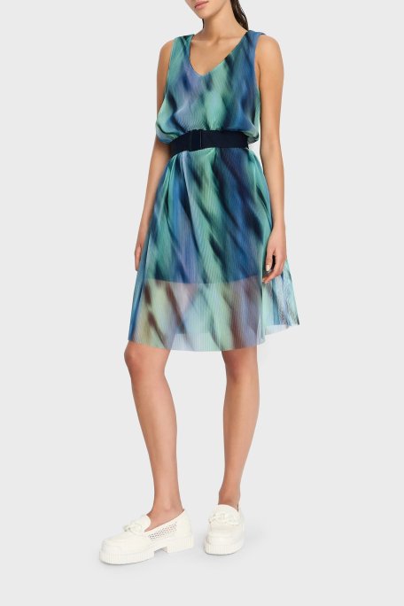 Armani Exchange V Yaka Kemerli Mini Tül Bayan Elbise 3DYA10 YN8QZ 28AC YEŞİL - Armani Exchange