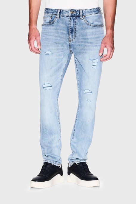 Armani Exchange Yırtıklı Streç Pamuklu Skinny Fit Normal Bel Dar Paça Jeans Erkek Kot Pantolon XM000070 AF15188 MB003 AÇIK MAVİ - Armani Exchange (1)