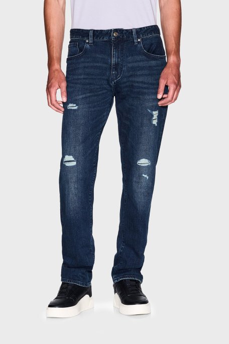 Armani Exchange Yırtıklı Streç Pamuklu Skinny Fit Normal Bel Dar Paça Jeans Erkek Kot Pantolon XM000070 AF15188 MB010 LACİVERT - Armani Exchange (1)