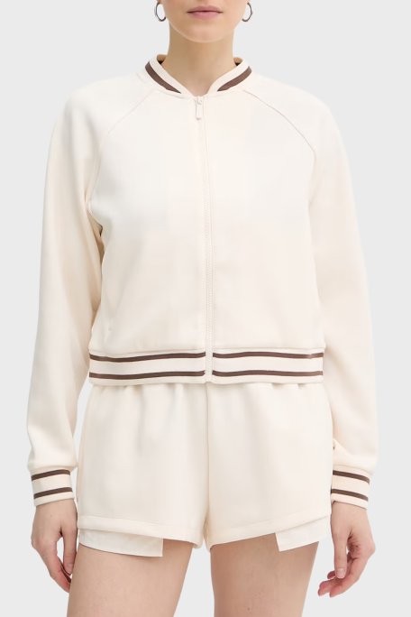 Armani Exchange Yumuşak Dokulu Kolej Yaka Fermuarlı Kadın Sweat XW002071 AF10804 U1003 Ekru - Armani Exchange